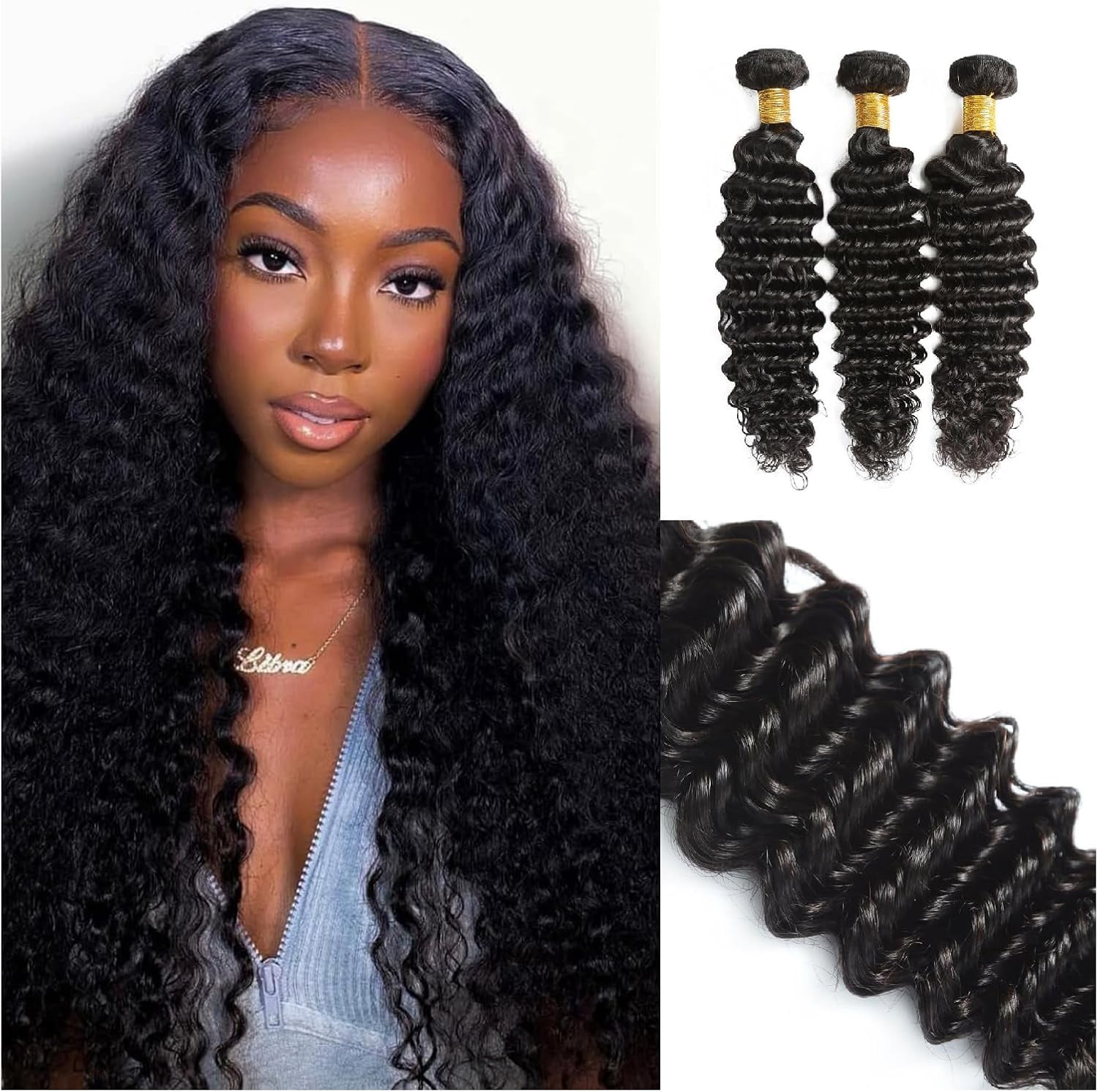 Aorsher Deep Wave Bundles Human Hair 26 Inch Wet and Wavy Bundles 100% Unprocessed Virgin Curly Weave Bundles Human Hair 1 Bundles Black