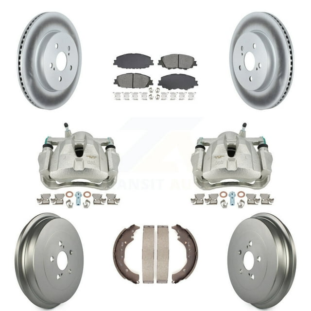 Transit Auto Front Rear Disc Brake Caliper Coated Rotors Drums Semi-Metallic Pads Kit (8Pc) for Car 2019 Toyota Corolla 2.0L KCG-101132S