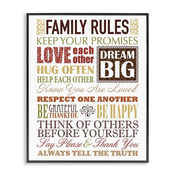 Stupell Industries Rustic Lodge Family Rules Autumn Tones Black Framed Giclee Art, 11 x 14, by Irina Urteaga