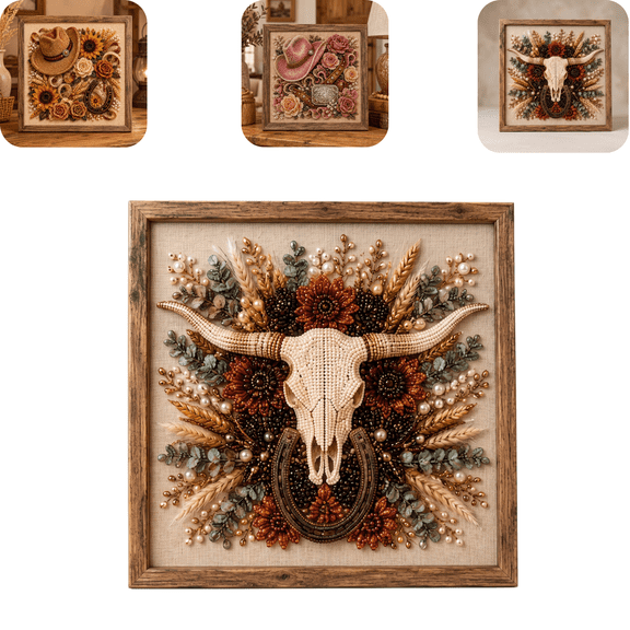 Western Charm Pearl Diamond Art DIY Kit, Vintage Cowgirl Themed Pearl Bead Art, Rustic Western Farmhouse Decor, Stress Relief DIY Craft Gift for Housewarming C