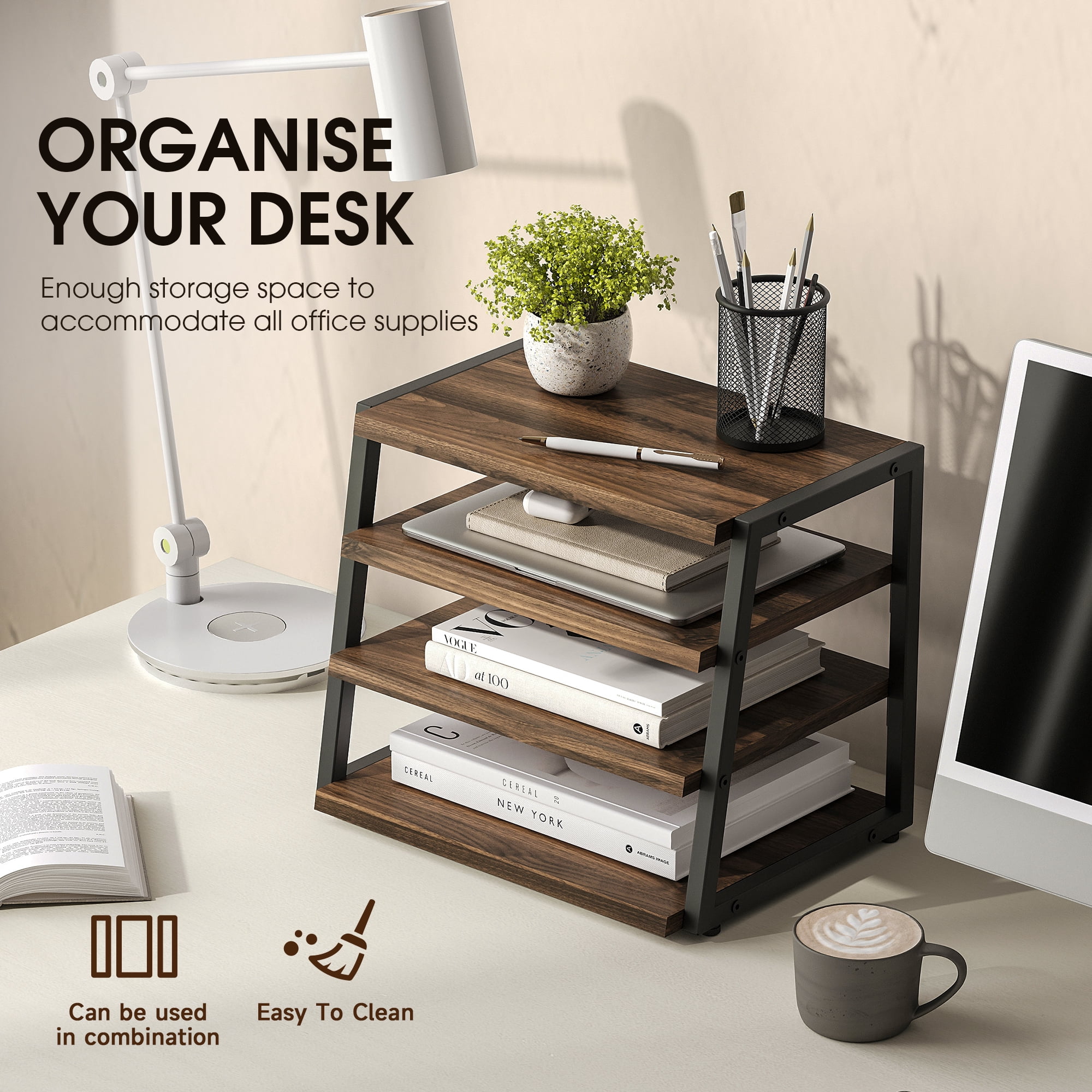 Fenge Desk Organizer, 4 Tier File Organizer for Desk