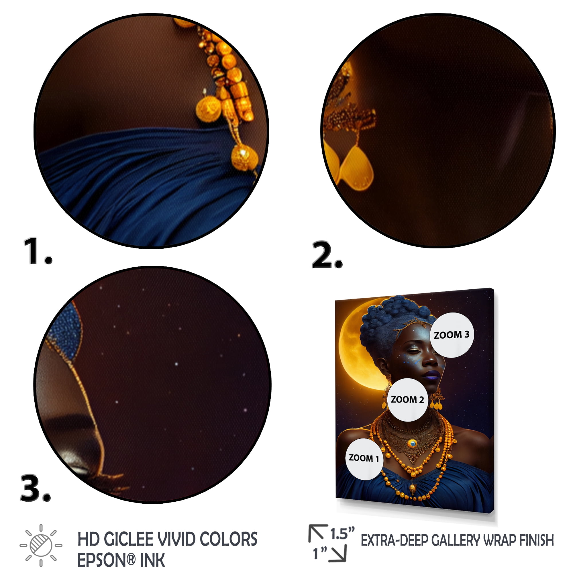 Designart Blue Queen African Woman Under Moon II Canvas Wall Art