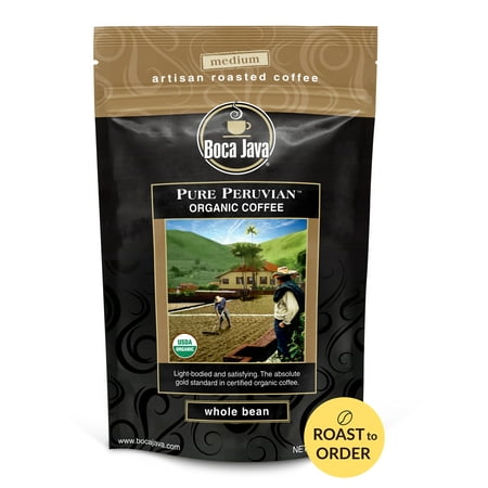 Boca Java Pure Peruvian Organic Single Origin Whole Bean Coffee, Medium Roast, 8 oz. Bag, 100% Arabica, Roast to Order