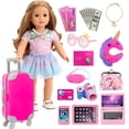 thumbnail image 3 of LINXUXIE 18 Inch Doll Suitcase Travel Luggage Play Accessories,Doll Clothes,Unicorn Pillow, Mobile Phone Travel Set Toys for Kids Ages 3-12 Girls Gifts, 3 of 8