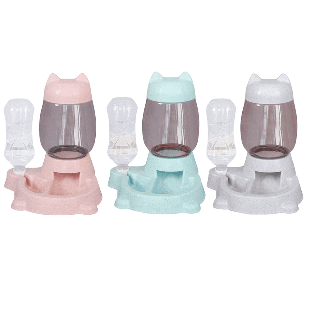 Automatic Cat Feeder, Cat Food Feeding Water Dispenser Set, Lovely Dog Cat Bowl with Water Bottle, Water Dispenser Food Dish Bowls for Small Animal