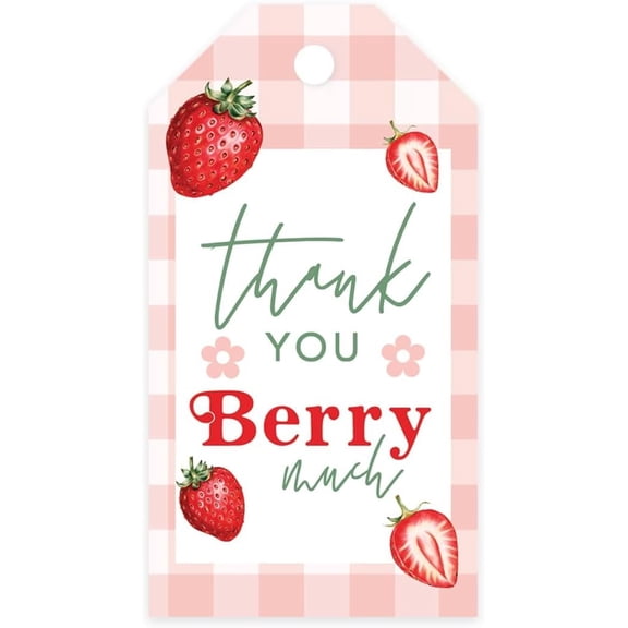 A Berry Sweet Baby Shower Thank You Berry Much Tags with String for Favors Strawberry 20 Pack