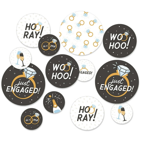 Big Dot of Happiness Just Engaged - Black and White - Engagement Party Giant Circle Confetti - Party Decorations - Large Confetti 27 Count