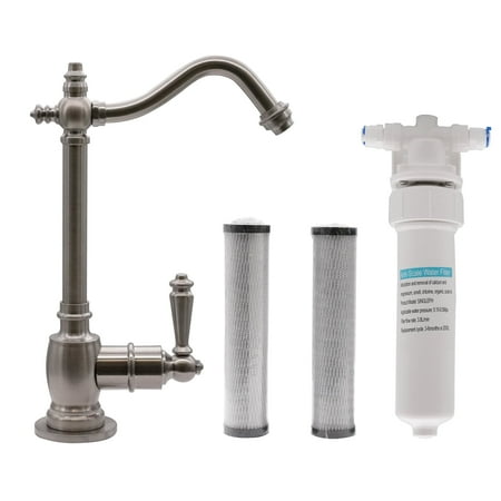 Westbrass 9" Victorian 1-Lever Cold Water Dispenser Kit with Under Sink In-line Filter System, Satin Nickel