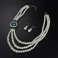thumbnail image 5 of 1920s 3-strand White Faux Pearl Necklace and Earrings Set Emerald Crystal and Rhinestone Long Pearl Necklace Statement Women Jewelry, 5 of 12