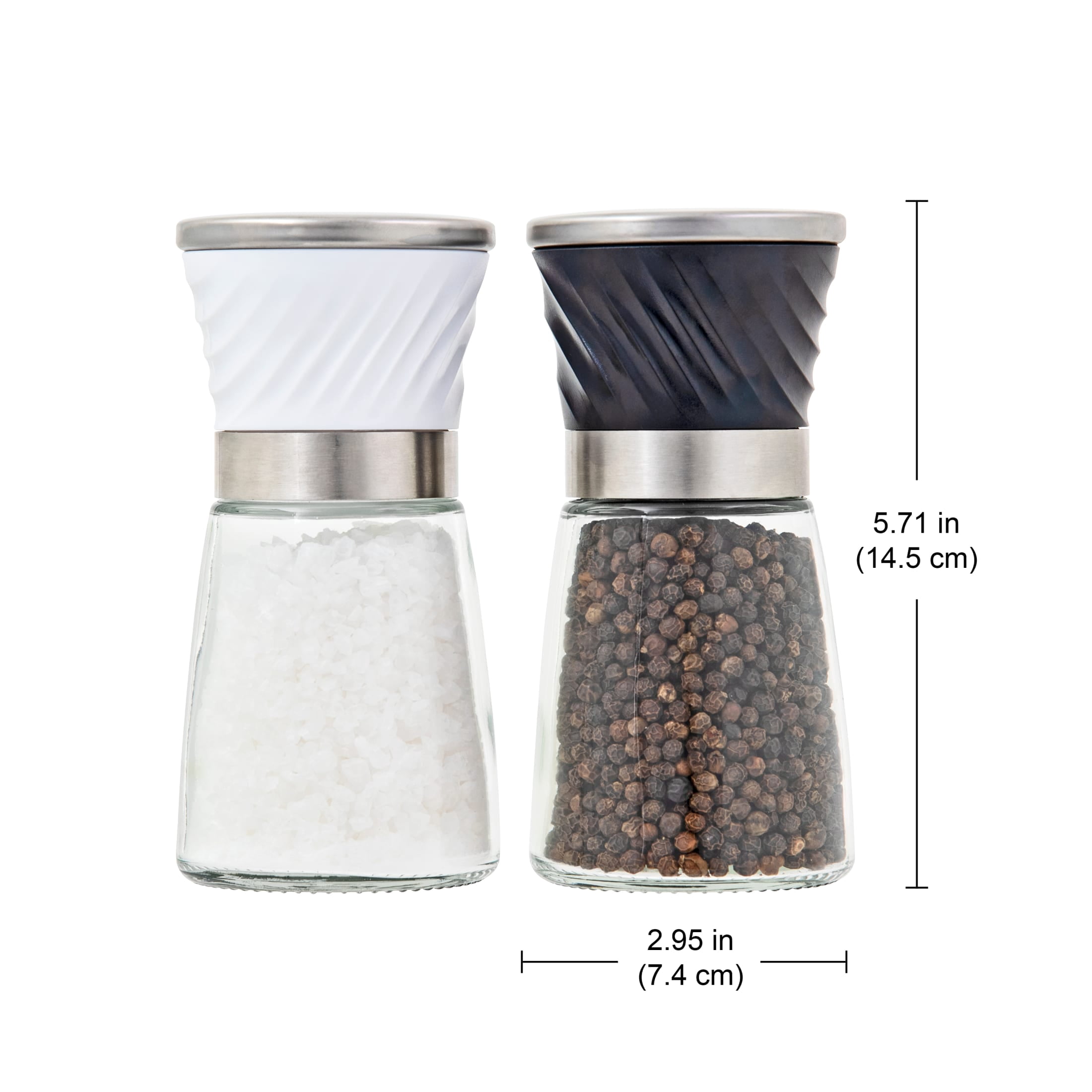 Kamenstein Set of 2 Prefilled Glass Salt and Pepper Grinders