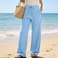 thumbnail image 6 of JUSLIO Linen Pants for Women with Pockets Fashion Casual Drawstring Loose Straight Pants, 6 of 9