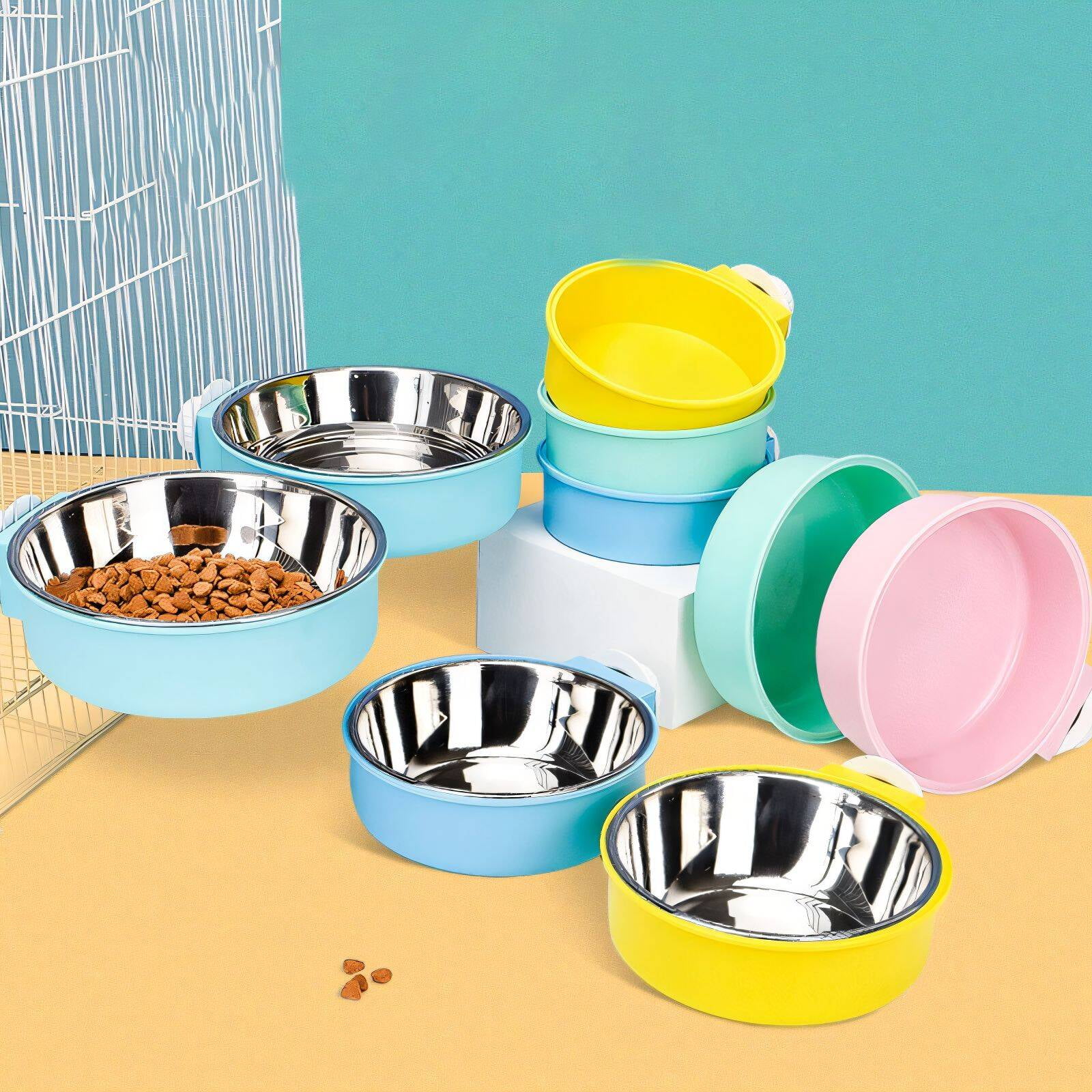 BESTSKY 5Pcs Cat Food Bowl,Anti-Spill Function Cat Bowls,Premium Stainless Steel Material Elevated Dog Bowls