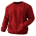 thumbnail image 4 of LNWUY Men's Slim Fit Crewneck Pullover Sweater Winter Casual Chunky Cable Knit Comfort Textured Long Sleeve Sweaters Red XL, 4 of 6