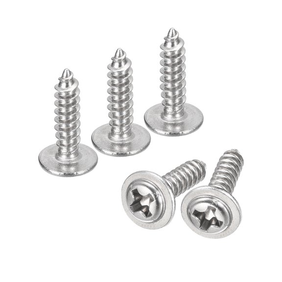 ST3x12x7mm Phillips Pan Head Self-tapping Screw with Washer, 100pack 304 Stainless Steel Wood Screw (Silver)