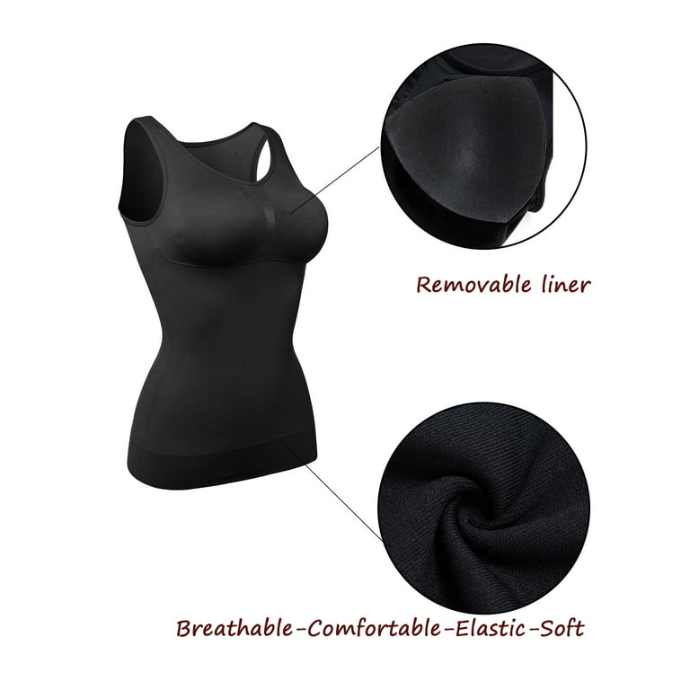 FANNYC Women's Cami Shaper With Built In Bra Tummy Control Camisole Tank  Top Underskirts Shapewear Body Shaper Compression Yoga Workout Vest,Black