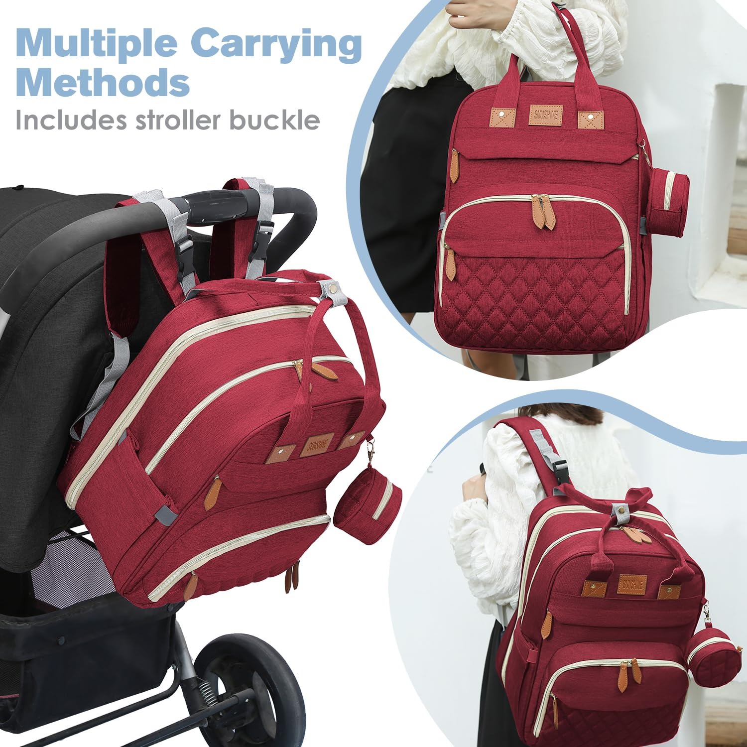 RsenFremior 3 in 1 Diaper Bag Backpack, Foldable Baby Bed Waterproof Travel Bag with USB Charge& Insulated Pockets, Large Unisex Diaper Bag Backpack for Baby