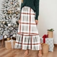 thumbnail image 2 of Wutalume Women's Flowy Plaid Ruffled Long Skirt, High Waist Elastic Waistband, Vintage Inspired Pleated Skirt for Fall and Winter,Brown L, 2 of 5