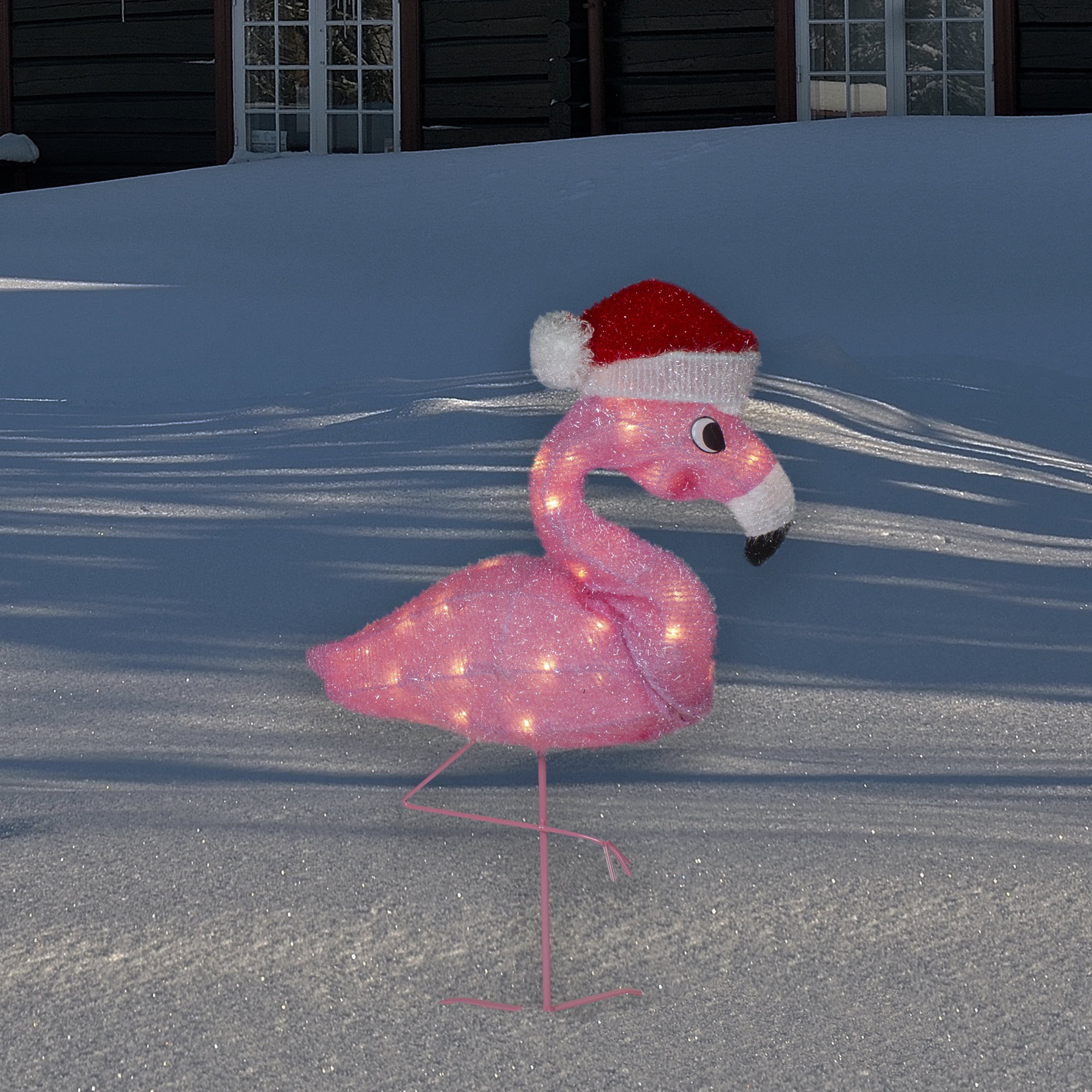 Northlight 32 Pre-Lit Pink Flamingo with Santa Claus Hat Christmas Outdoor Decoration 