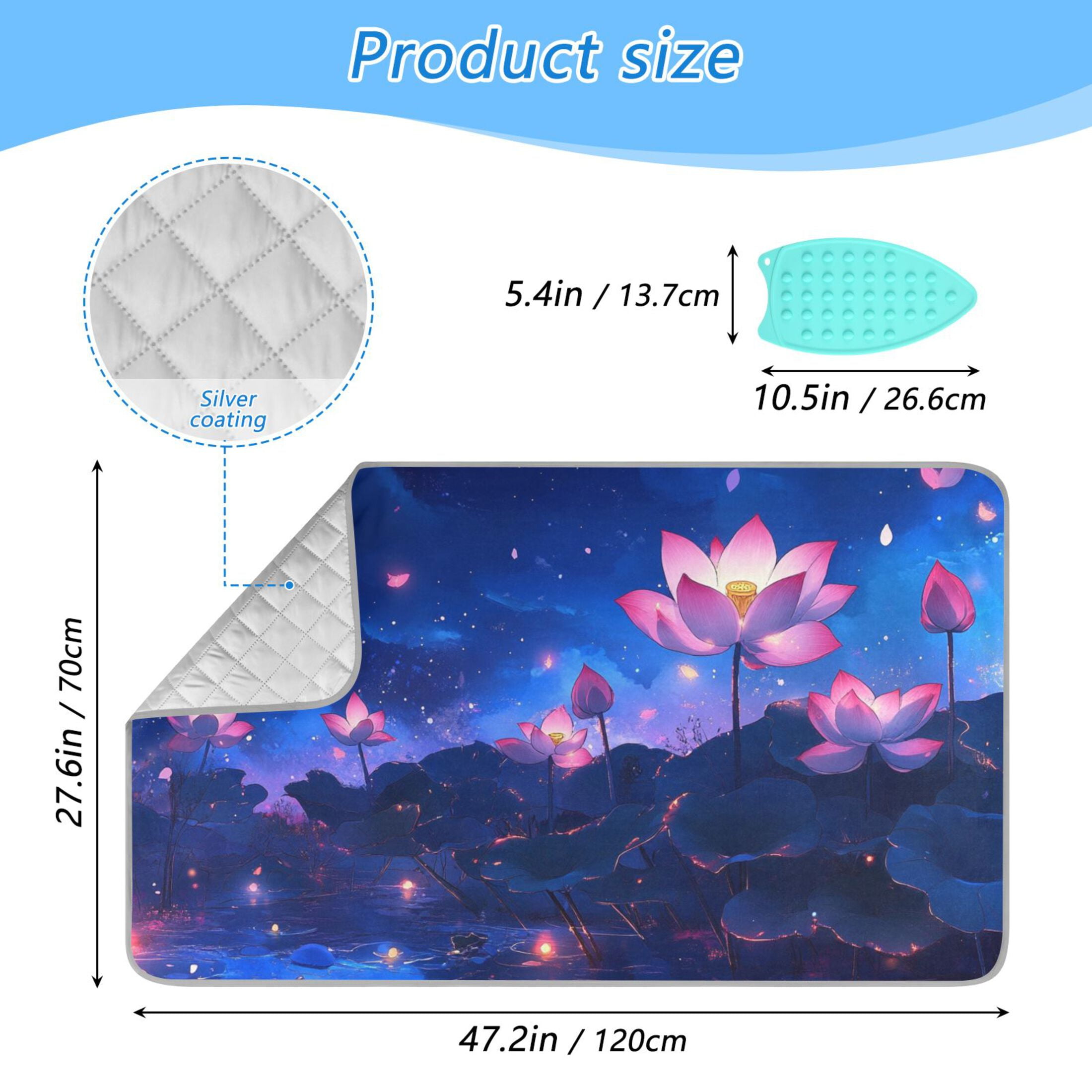 Lotus Flowers in Moonlight Ironing Mat Blanket for Table Top Travel Portable Ironing Board Pad 47.2x27.6 Inch