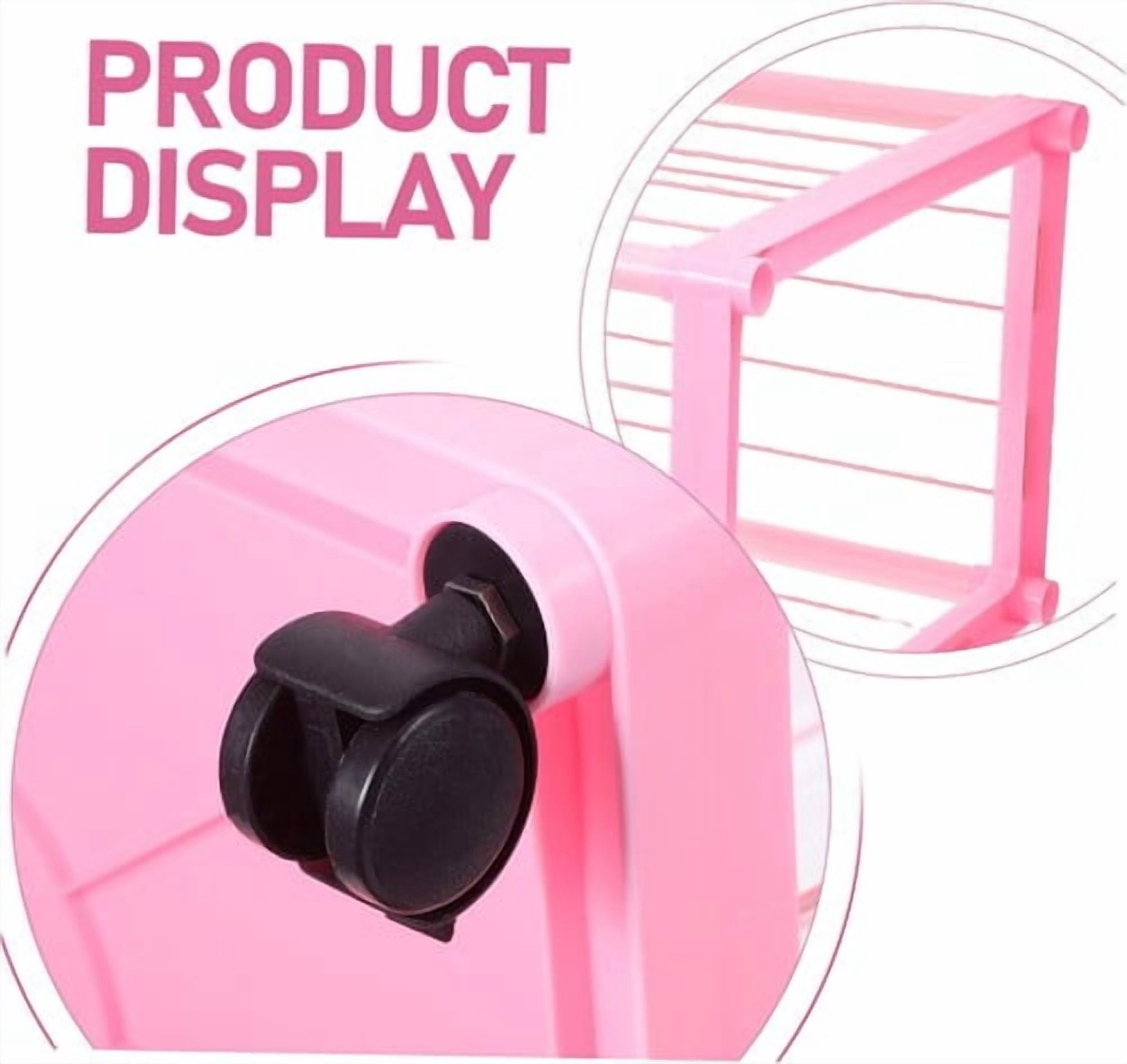 Colourtree Pink Hanging Stuffed Animal Storage Net, Zoo-Themed Toy Organizer Holder with Elastic Band, Saves Space in Playroom, Bedroom, Nursery (3 Tier)