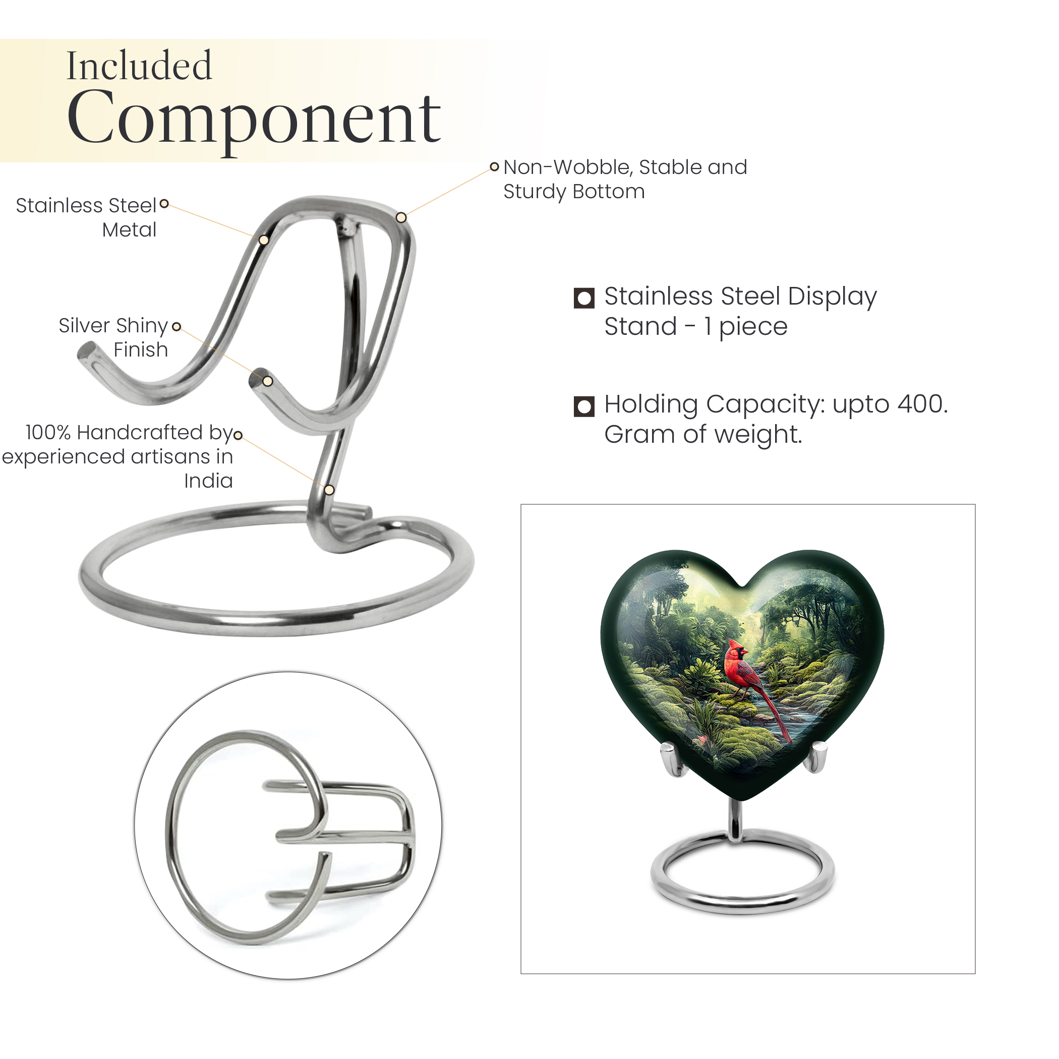 MUKTIVE Cardinal Bird Cremation Urns for Adult Ashes Women - Green Keepske Memorial Urns for Adult Male - Mini Funeral Urn for Mom and Dad - Burial Urn for Ashes for Women - 3 Inch (Heart)
