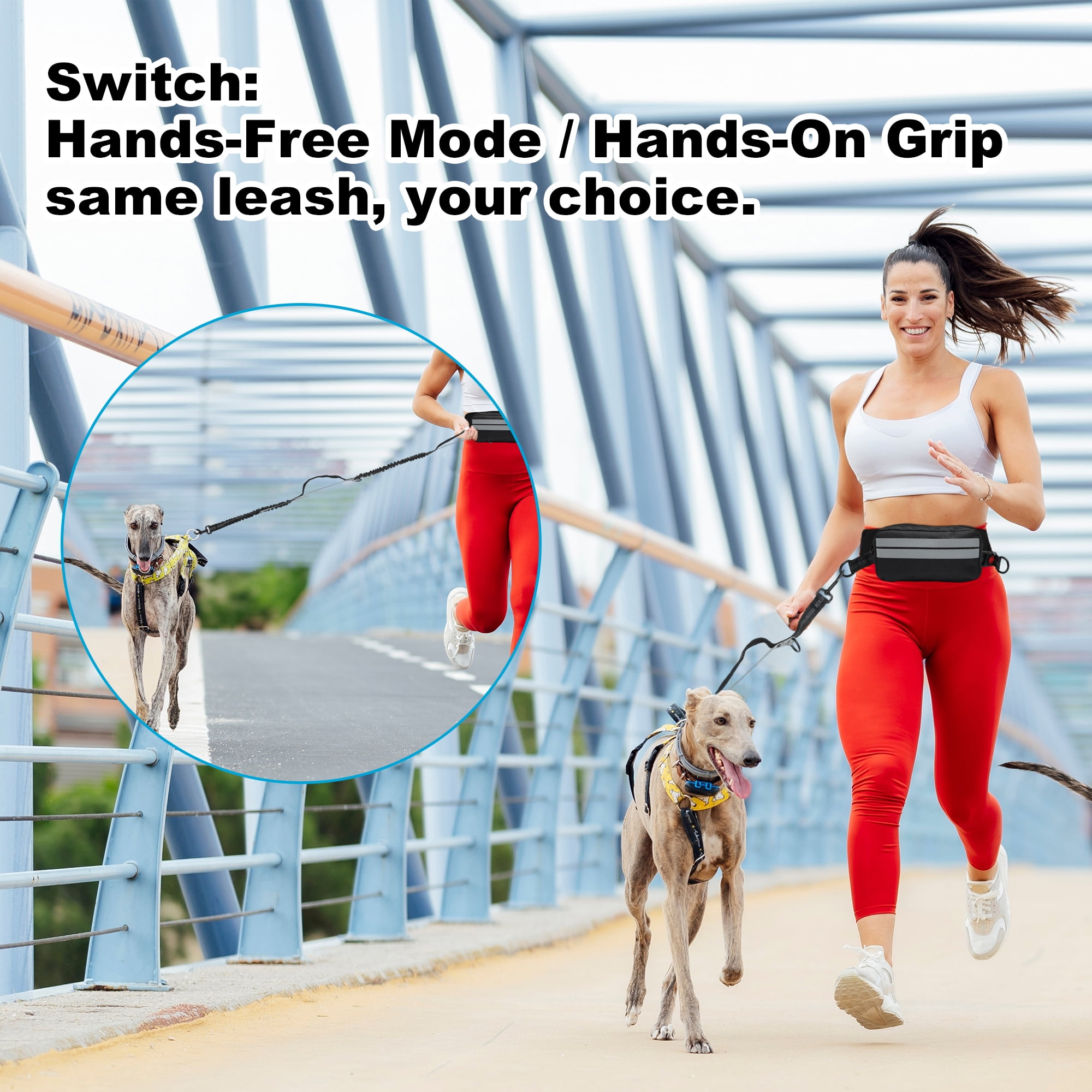 Unique Bargains Hands Free Dog Leash Retractable Bungee with Double Padded Handles Waist Leash for Dog Walkings Running Leash with Pouch for Dog Black Silver Gray