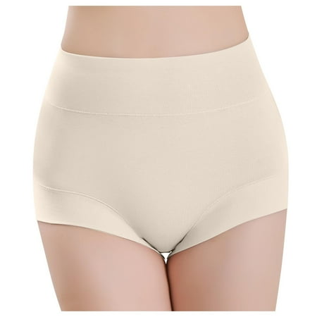 GHSOHS Womens Underwear Boyshorts Brief Panties for Women High Cut Panties for Women High Waisted Plus Size Solid Belly Lift Panties Cotton Crotch Seamless Underwear No Show Lace Panties Beige P XL