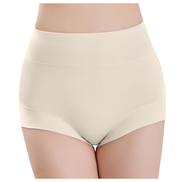 Women's High Waisted Plus Size Panties - Solid Color Belly Lift Underwear, Cotton Material, High Waist Design