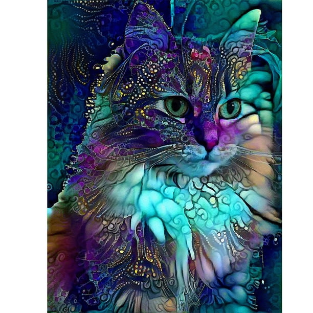 Cuadro de arte para el hogar con taladro redondo completo de animales de gatos azules con pintura de diamantes 5D DIY Hugtrwg Para estrenar