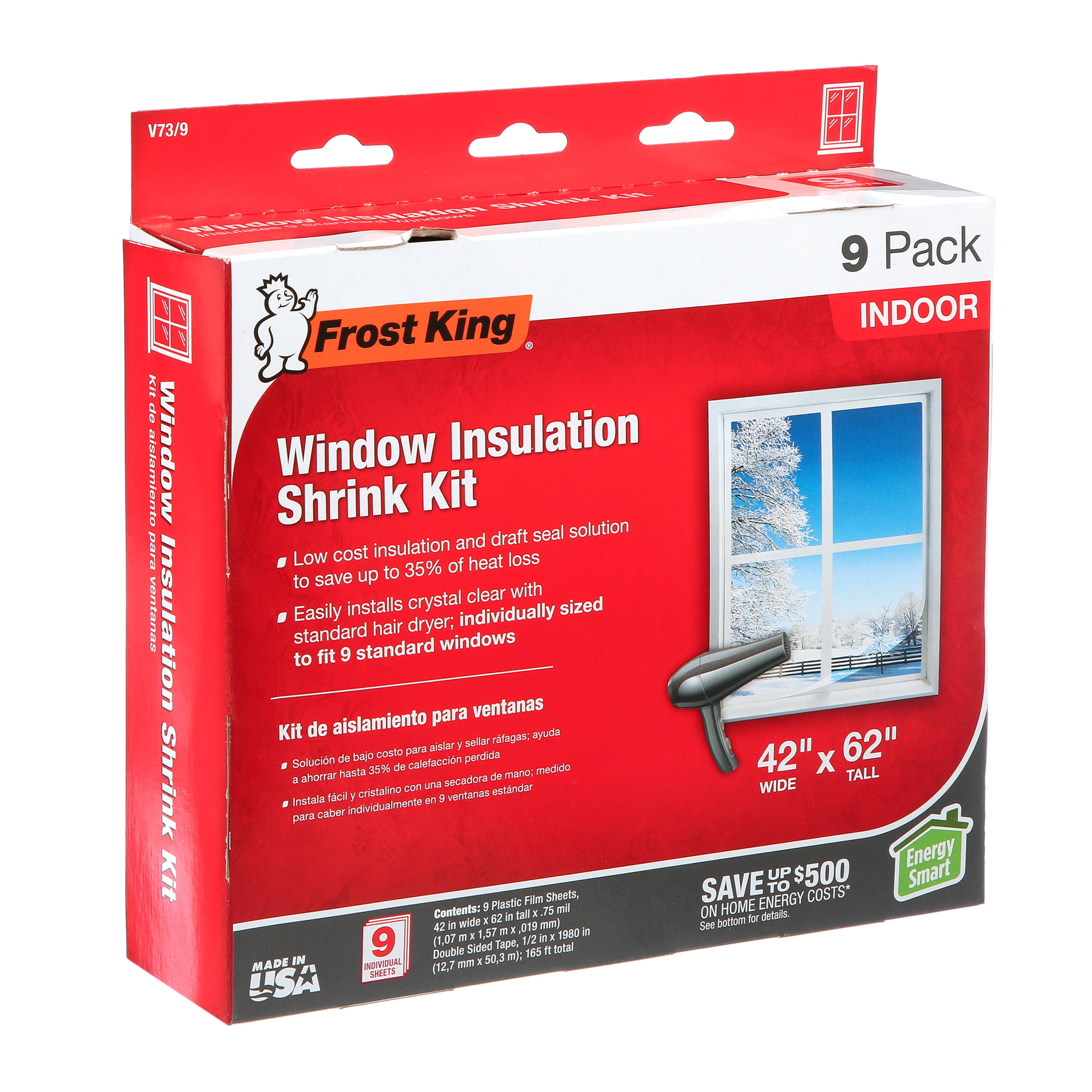 Frost King V73/9H Indoor Heavy Duty Plastic Film Shrink Window Kit