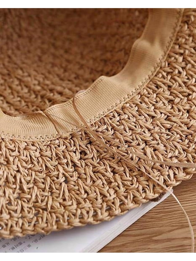 Retro Woven Handmade Straw Hat with Ruffled Bow, Womens Wide  display picture 2