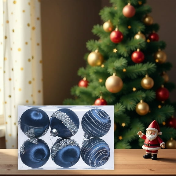 VAJUSO Christmas Balls Ornaments for Xmas Tree 6 Pcs White and Multicolor Decorative Baubles Hanging Ornaments Holiday Party Christmas Tree Decorations Set Blue