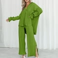thumbnail image 3 of STETMN Women's Pleated 2 Piece Outfits Button Long Sleeve Blouse Split Wide Leg Pants Lounge Sets, 3 of 7