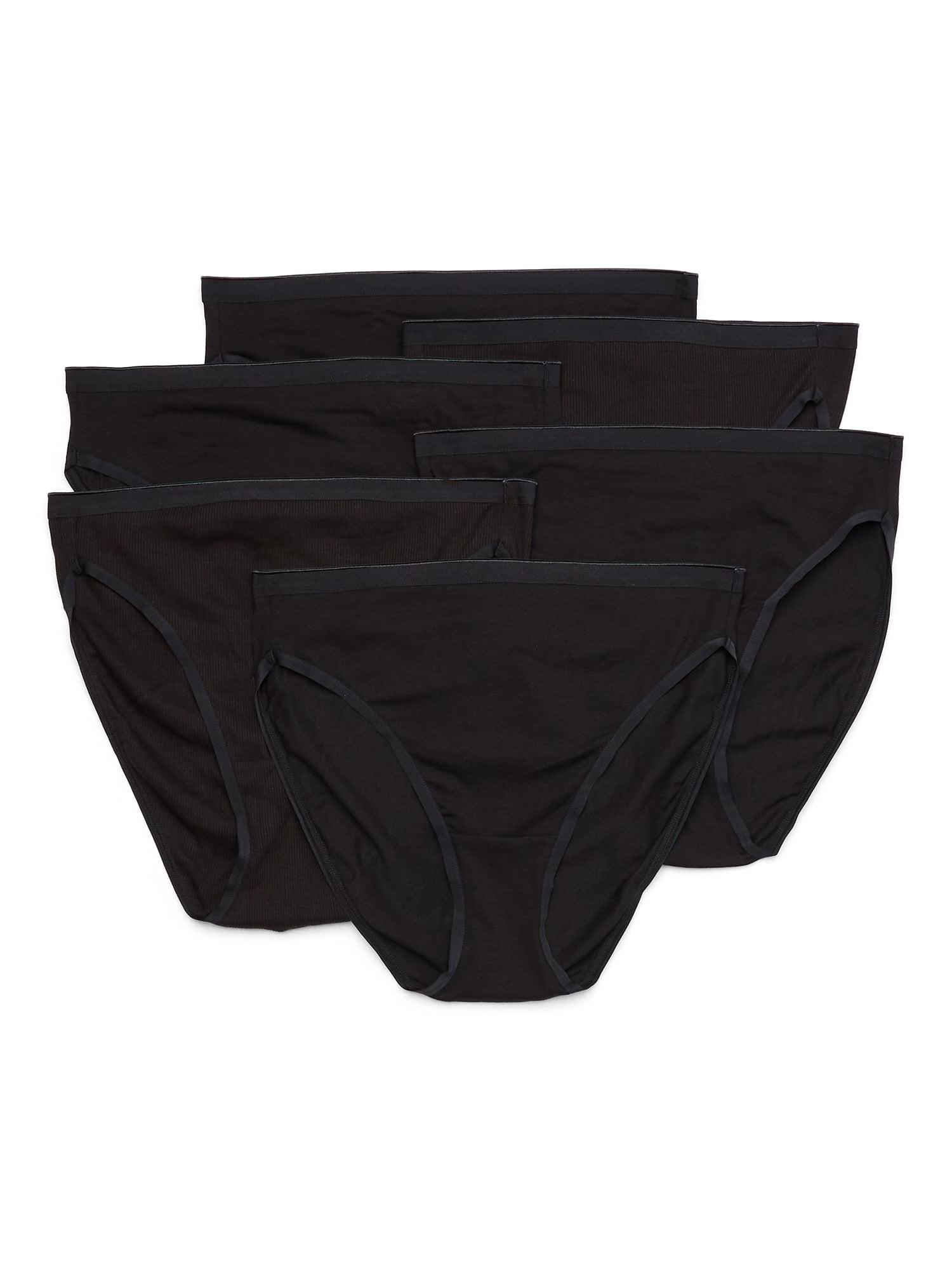 Joyspun Women's Cotton-Blend Hi-Cut Bikini Panties, 6-Pack, Sizes S-XXXL