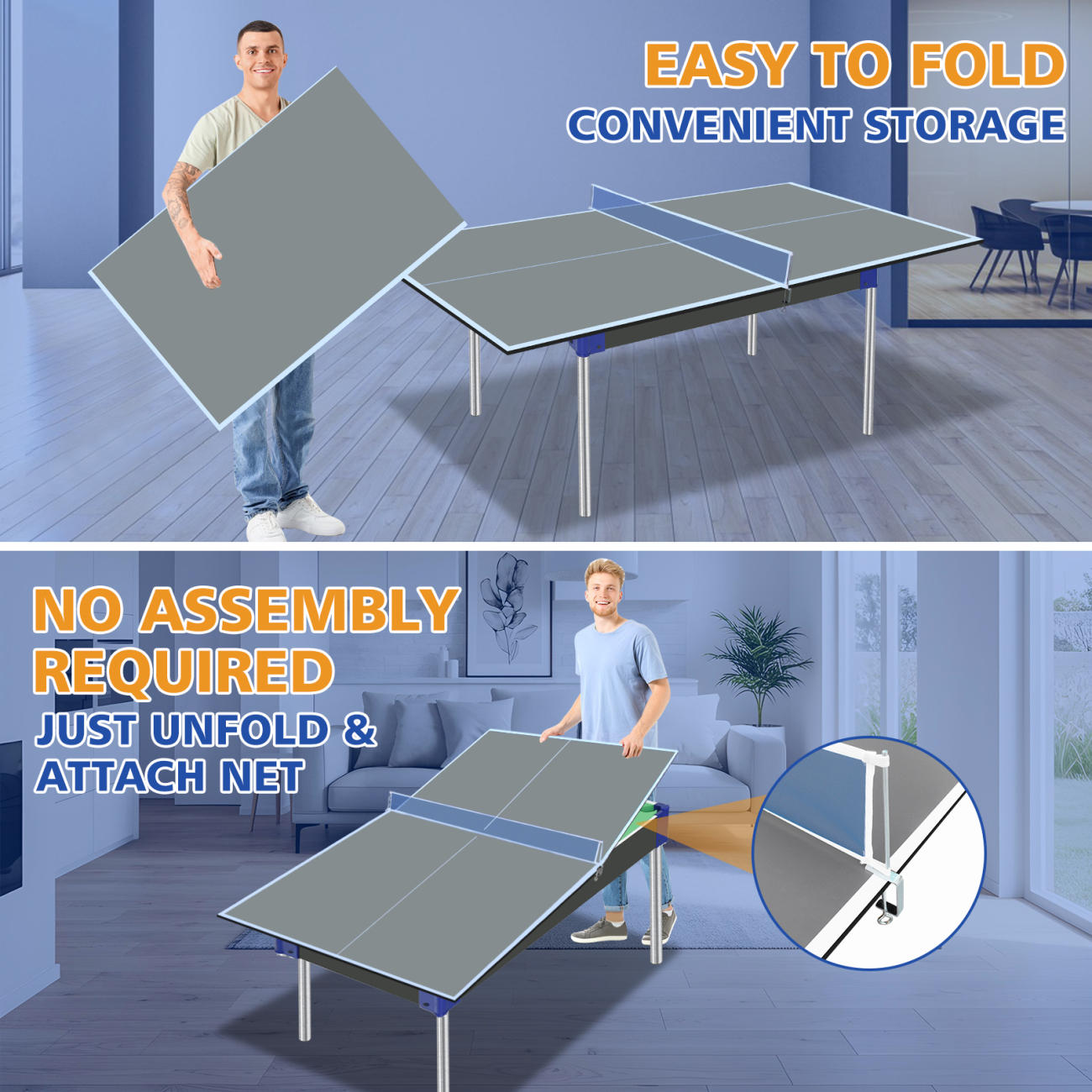 6x3ft Grey Folding Table Tennis Conversion Top with Single-Sided Upright Design for Indoor Games - Easy Setup & Compact Storage