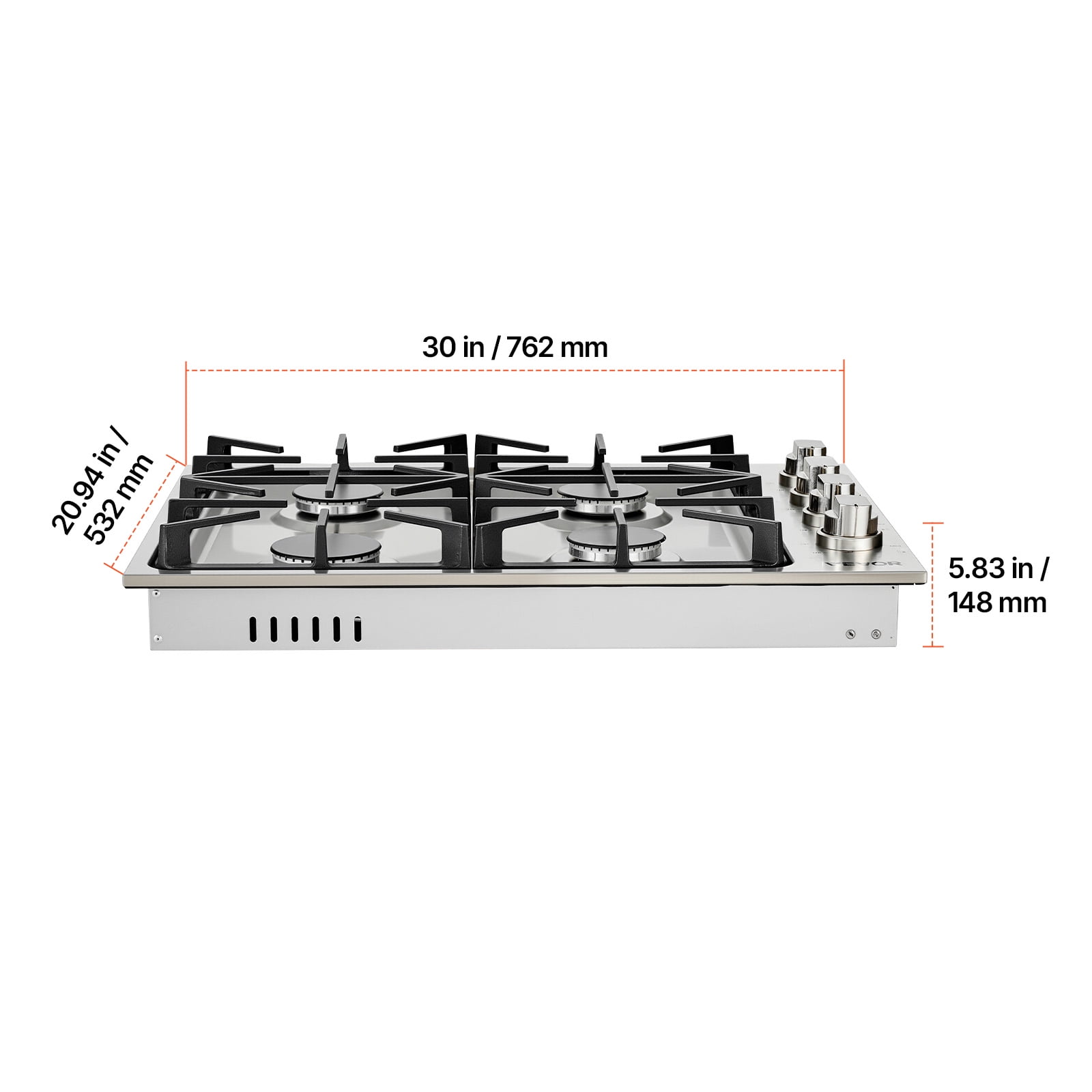 VEVOR Gas Cooktop, 30 inch 4 Burners Gas Stove Top, Max 48000BTU Built-in Stainless Steel Stove Top LPG/NG Convertible Dual Fuel Cooktop Stoves with Sealed Burner for Sear, Stew, Boil, Stir-Fry