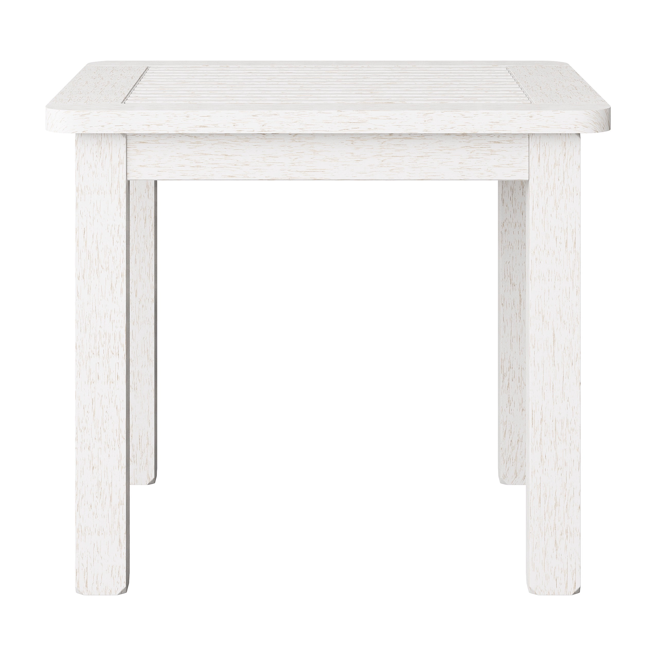 Table d'appoint d'extérieur CorLiving Miramar en bois dur, plateau carré à lattes, blanche