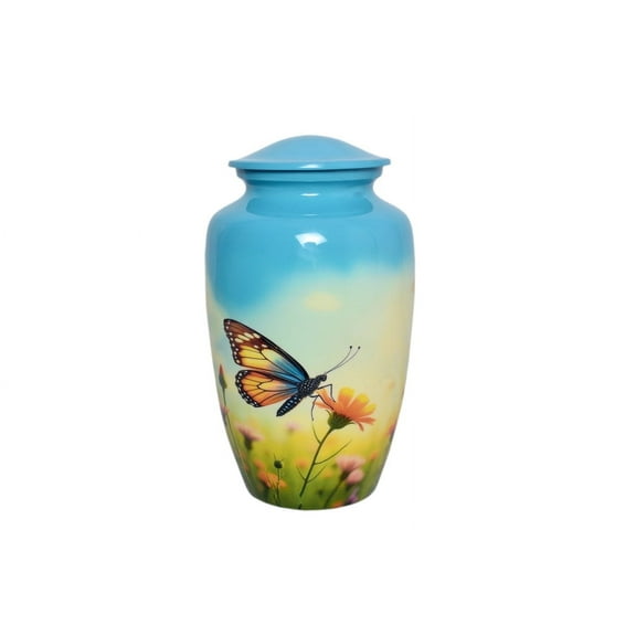 World Bazaar Cremation Urns Butterfly Multicolor Multicolor Aluminum Large Cremation Urns With Velvet Bag