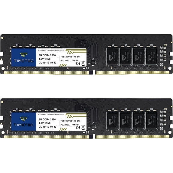 Timetec 16GB KIT (2x8GB) DDR4 2666MHz (PC4-2666V) PC4-21300 UDIMM Desktop RAM – 288-Pin 1.2V CL19 Non-ECC Unbuffered DIMM Memory Module Upgrade
