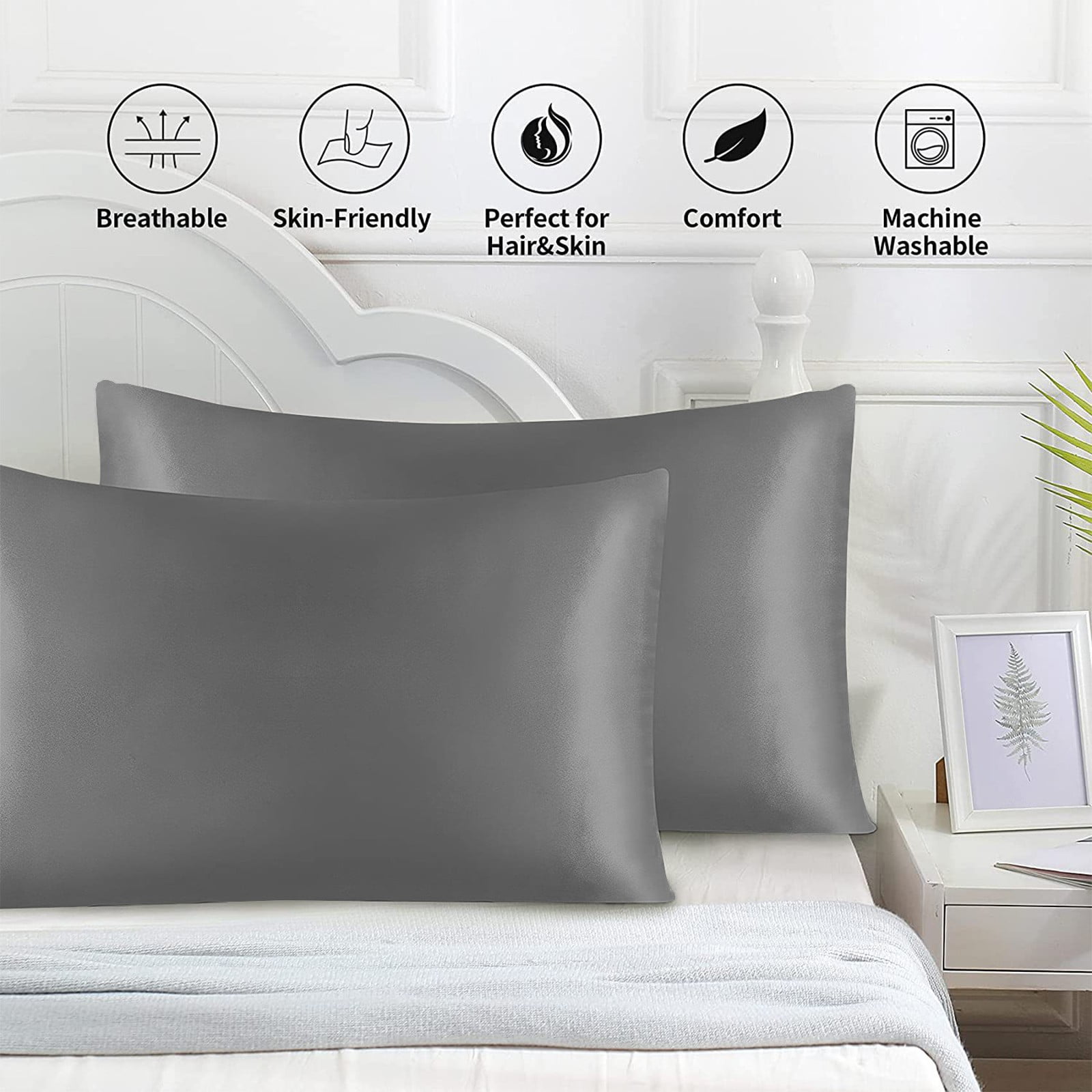 4Pcs Silk Pillowcase for Hair and Skin,Mulberry Silk Pillow Cases Standard Size,Soft Breathabl Cooling Sleep Both Sides Natural Silk Satin Pillow Covers with Hidden Zipper,Gifts for Women Men