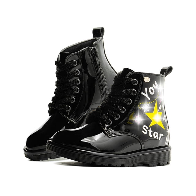 Bota Coqueta para Niña Charol Negro Con Luces Led Estrellita