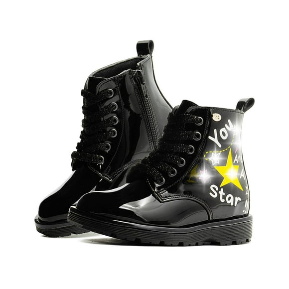 Bota Coqueta para Niña Charol Negro Con Luces Led Estrellita