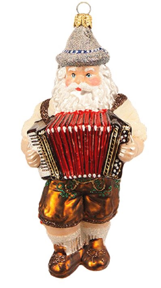 German Bavarian Musician Santa Playing Accordion Polish Glass Christmas