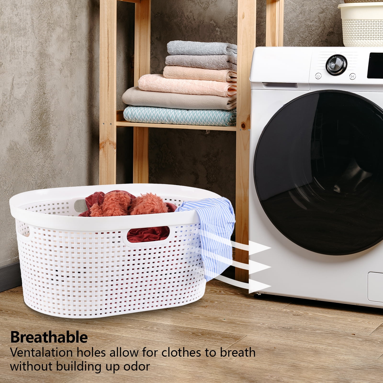Yesdate 4 Pack Large Laundry Baskets for Dorm, Living Room, Bathroom & Laundry, Plastic Hamper Laundry Basket, 40L, White