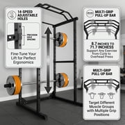 Power Cage, Commercial Grade 1200 Lbs Squat Rack With 14 Adjustable Height Presets, Safety Arms And J-Hooks, Compact Power Rack With Pull-Up Bar for Home Gym Workouts