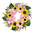 thumbnail image 2 of Spring Summer Wreaths for Front Door, 20 Inch Artificial Wreath with Hydrangeas Sunflower, for All Seasons Easter Indoor Outdoor Farmhouse Home Porch Wall Window Decor, 2 of 9