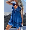 thumbnail image 5 of Biekopu Women's Summer Mini Dress Casual Sleeveless Deep V Neck Solid Color Babydoll Dress Smocked Dress, 5 of 6