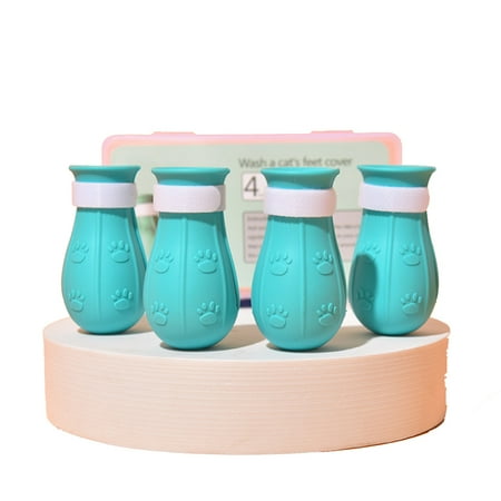 HiMiss 4Pcs Anti-Scratch Boots Cat Foot Cover  Adjustable Prickly Anti-Off Silicone Cat Paw Protector Shoes  Multifunctional for Bathing Shaving