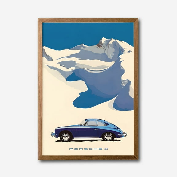 Vintage Porsche 356 Canvas Wall Art  Classic Car with Alpine Landscape