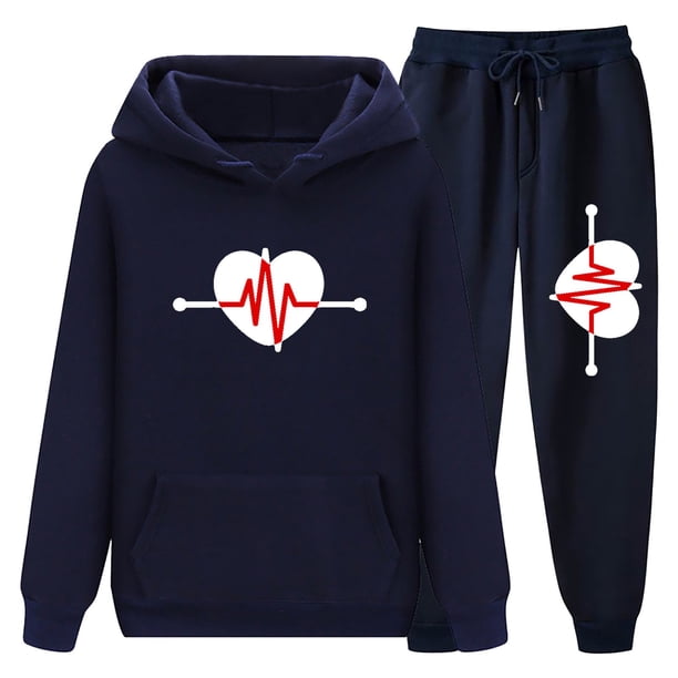 Gibobby Conjunto de Pantalones para Mujer Mujeres Casual Manga Larga Sudadera Con Capucha Patrones De Fútbol Sudadera Chándal Jogger Pantalones De Chándal Uni(Marina,M)